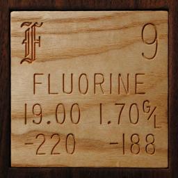 Wooden tile representing the elementFluorine