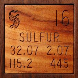 Wooden tile representing the elementSulfur