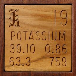Wooden tile representing the elementPotassium