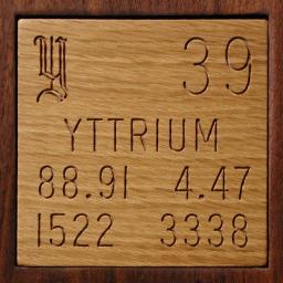 Wooden tile representing the elementYttrium
