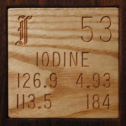 Wooden tile representing the elementIodine
