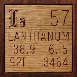 Wooden tile representing the elementLanthanum