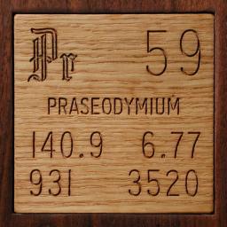 Wooden tile representing the elementPraesodymium