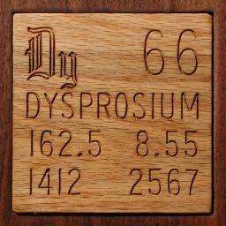 Wooden tile representing the elementDysprosium