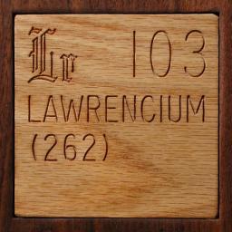Wooden tile representing the elementLawrencium