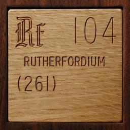 Wooden tile representing the elementRutherfordium