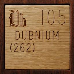Wooden tile representing the elementDubnium