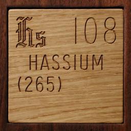 Wooden tile representing the elementHassium