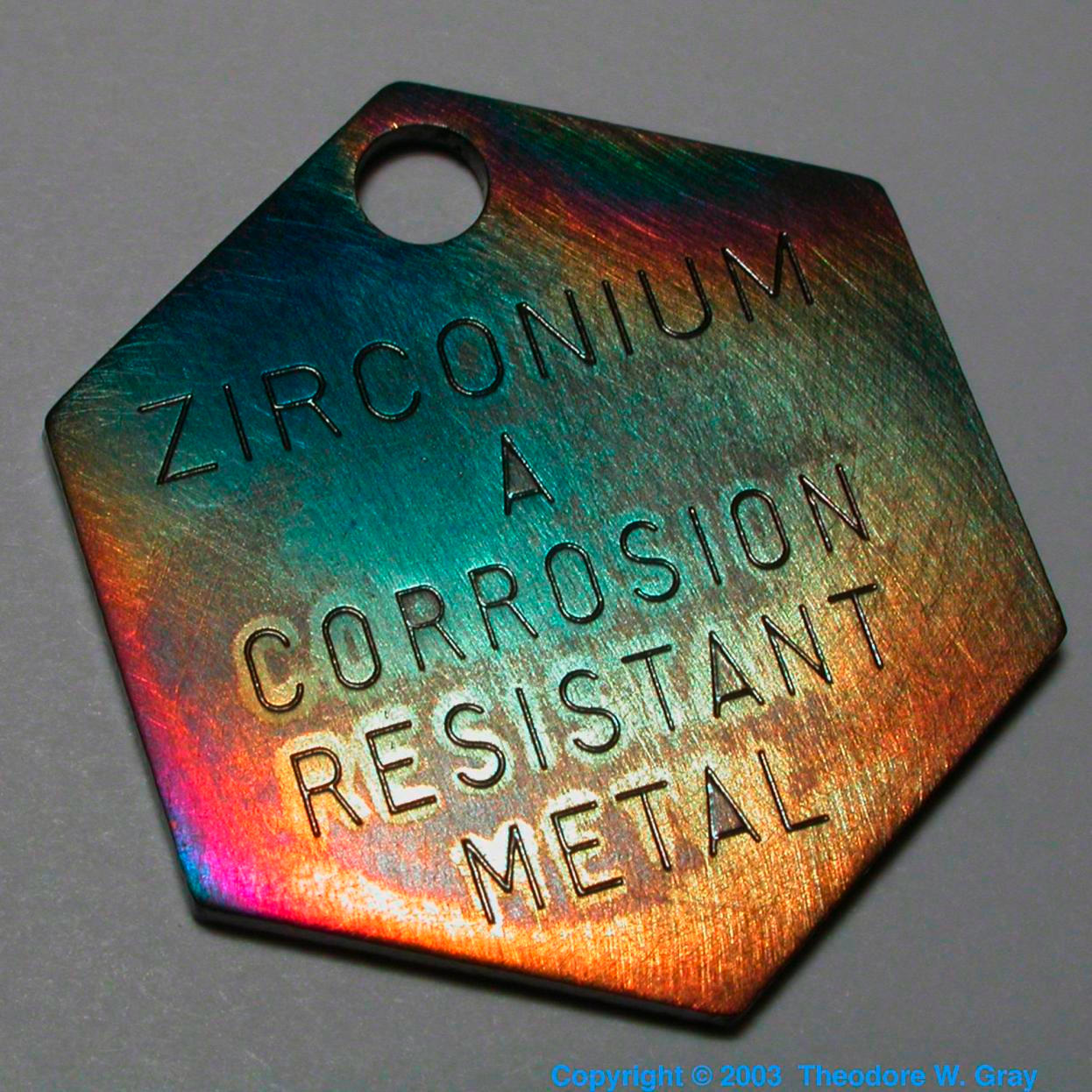 Zirconium Wah Chang tag, hexagonal
